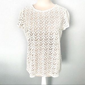 LOFT Cream Sheer Floral Embroidered Top Sz. Medium
